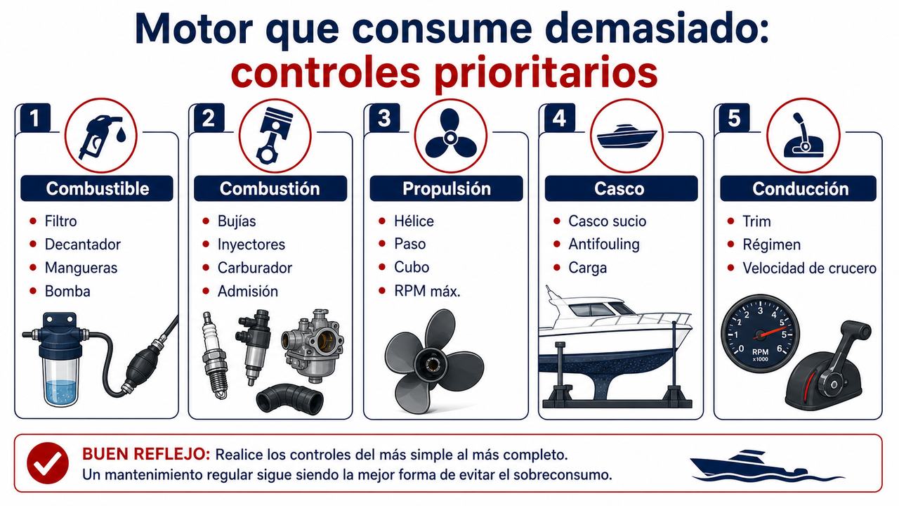 Controles que realizar cuando un motor de barco consume demasiado